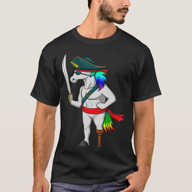 Camiseta Pirate Rainbow Unicorn With Sword  Halloween Costu (Frente)