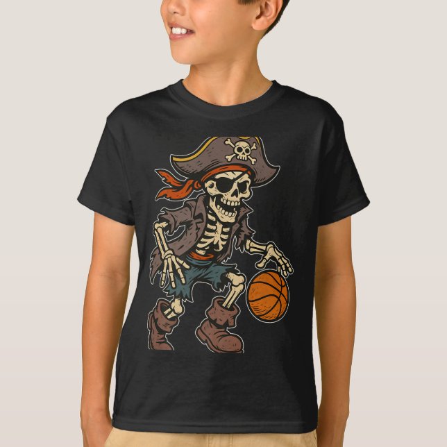 Camiseta Pirate Skeleton Basketball Halloween Pirate Costum (Frente)