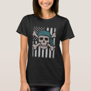 Camiseta Pirate Skull American Flag Party Halloween