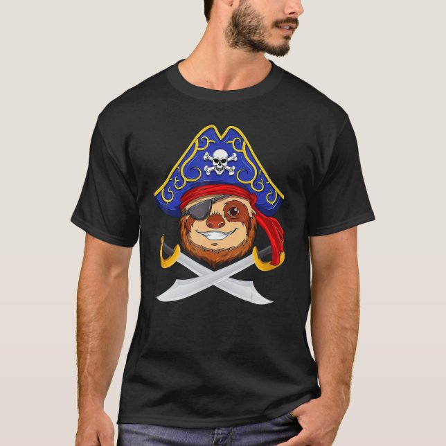 Camiseta Pirate Sloth Jolly Roger Halloween Costume Day Boy (Frente)