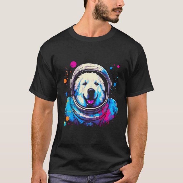 Camiseta Pirenéus excelentes Cão Astronauta Engraçado (Frente)