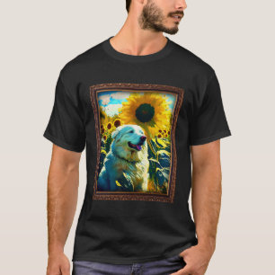 Camiseta Pirinéus excelentes Pintando Flor de Girassol Mãe