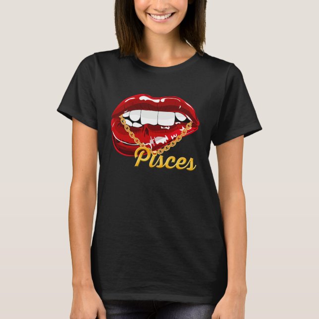 Camiseta Pisces Girl Juicy Lips Gold Chain Astrology Zodiac (Frente)