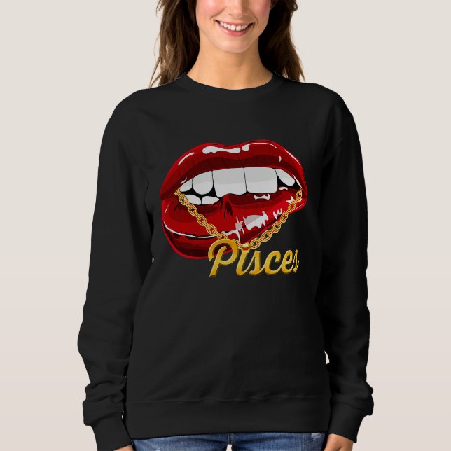 Camiseta Pisces Girl Juicy Lips Gold Chain Astrology Zodiac (Frente)