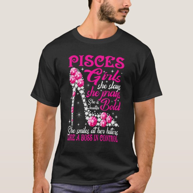 Camiseta Pisces Girl Like A Boss In Control Diamond Shoes F (Frente)