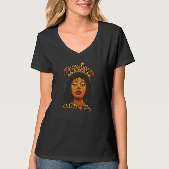 Camiseta Pisces Queen Wake Pray Slay Black History Month St (Frente)