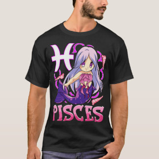 Camiseta PiscesKawaii Fevereiro Março Aniversário Zodiac