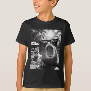 Camiseta Piscina De Nadação Funny Animal Capybara Selfie Co