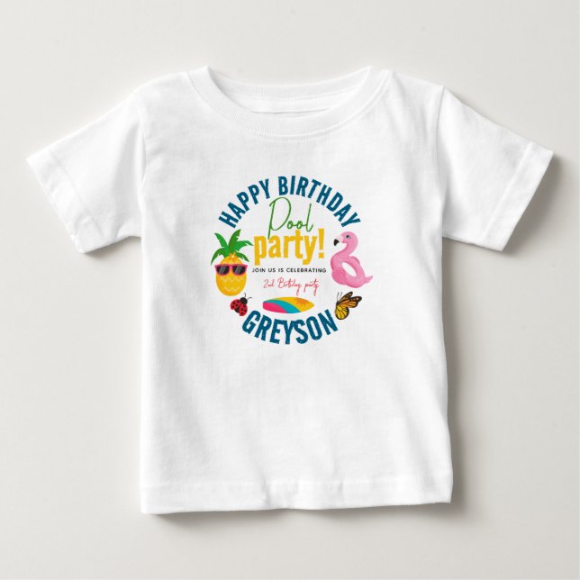 Camiseta Piscina | Festa de aniversário de Verão moderno (Frente)