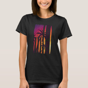 Camiseta Piscina Patriótica Vintage Palm Tree Us American F