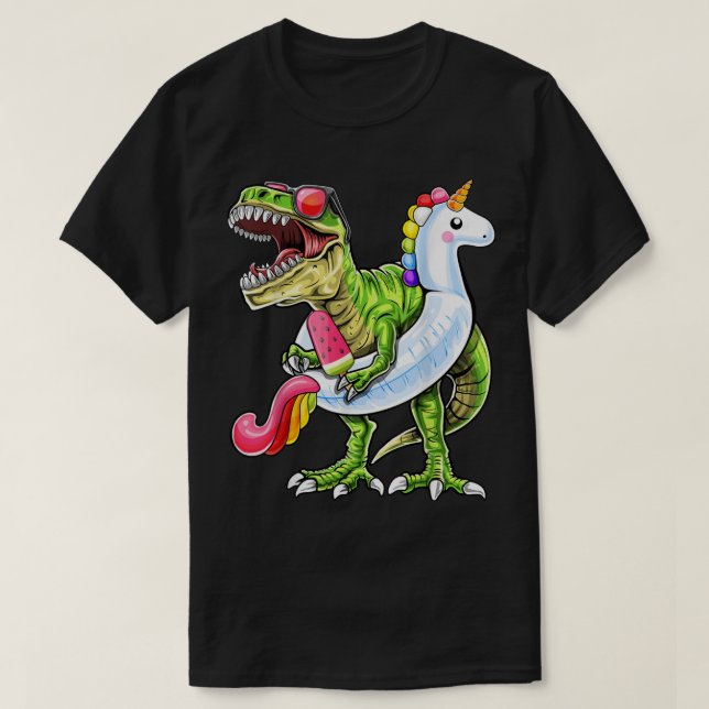 Camiseta Piscina T Rex Dinossaur Unicorn Verão 883 (Frente do Design)