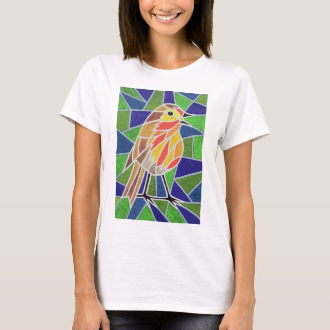 Camiseta Pisco de peito vermelho no vitral (Frente)