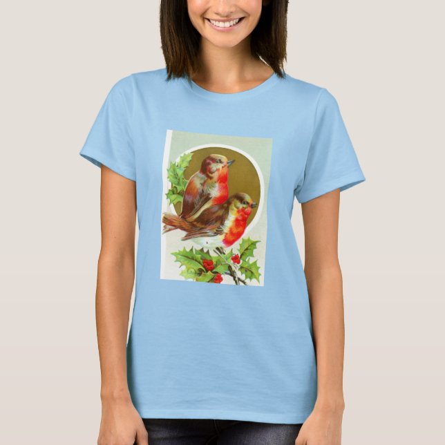 Camiseta piscoitos-de-natal e azevinho ave festiva (Frente)