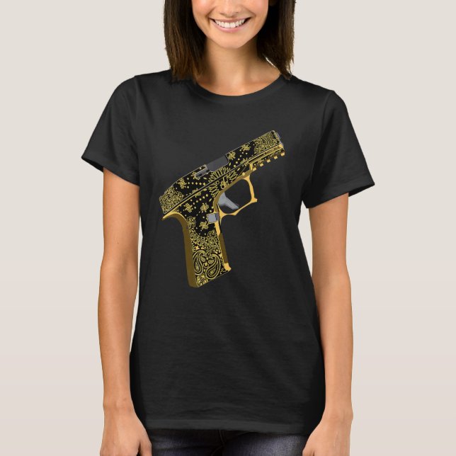 Camiseta Pistola Semi Automática Com Padrão De Paisley. (Frente)