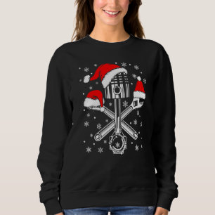 Camiseta Piston Wrench Santa Hat Carro Mecânico Feio Cristm