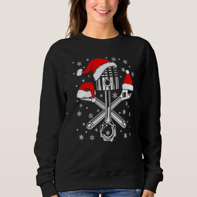 Camiseta Piston Wrench Santa Hat Carro Mecânico Feio Cristm (Frente)