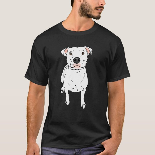 Camiseta Pit Bull Branco Engraçado Pit Bull Branco (Frente)