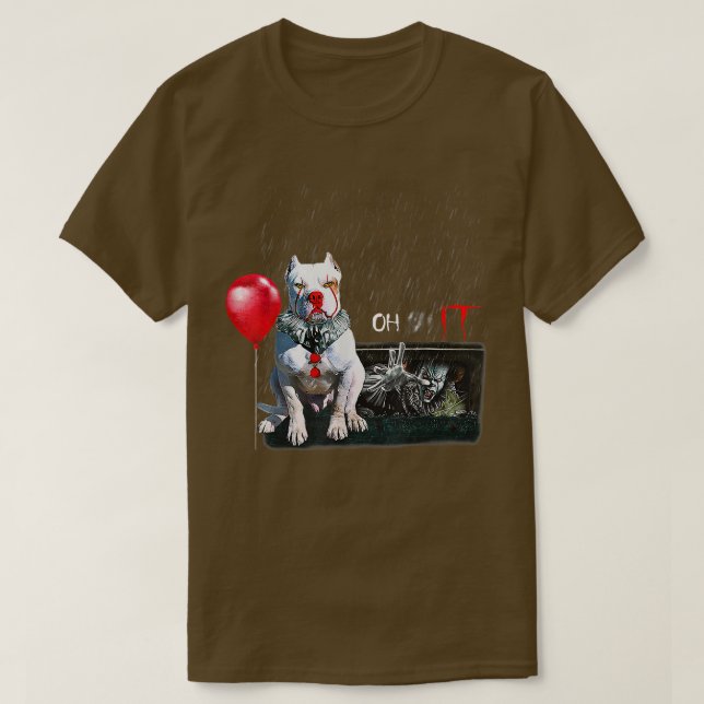 Camiseta Pit Bull Dog Clown Oh It Rain Balloon Funny Hallow (Frente do Design)