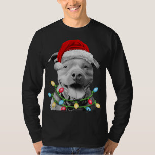 Camiseta Pit Bull Papais noeis Árvore de Natal Luzes de Nat