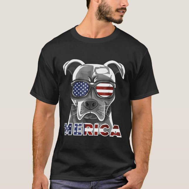 Camiseta Pit Bull Patriotic American Flag 4 de julho Pitbul (Frente)