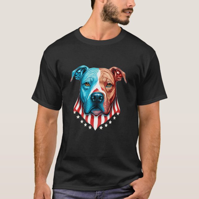 Camiseta Pit Bull Patriótico Engraçado  Mãe de Pit Bull ou  (Frente)