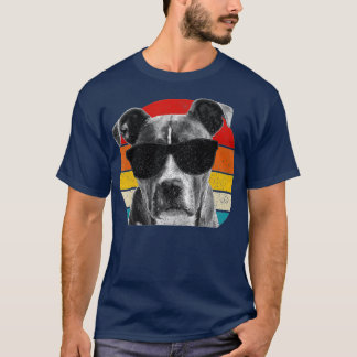 Camiseta Pitbulage Vintage Óculos de sol Engraçado Cachorro