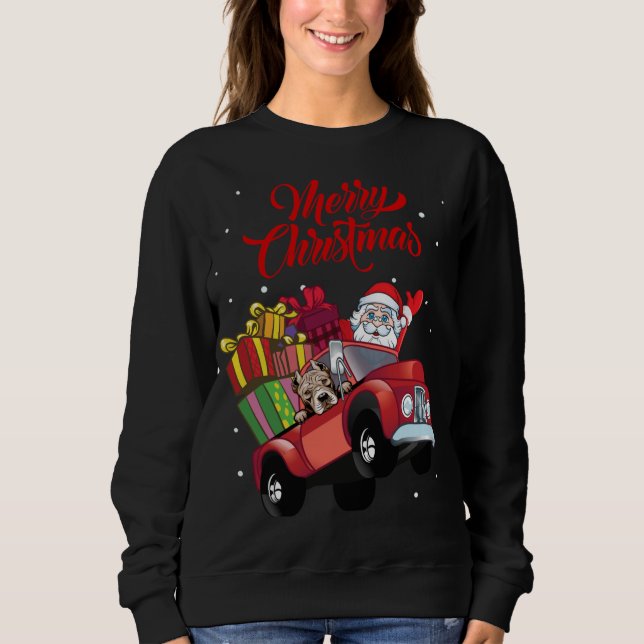 Camiseta Pitbull Americano Terrier Com Papai Noel Em Vermel (Frente)