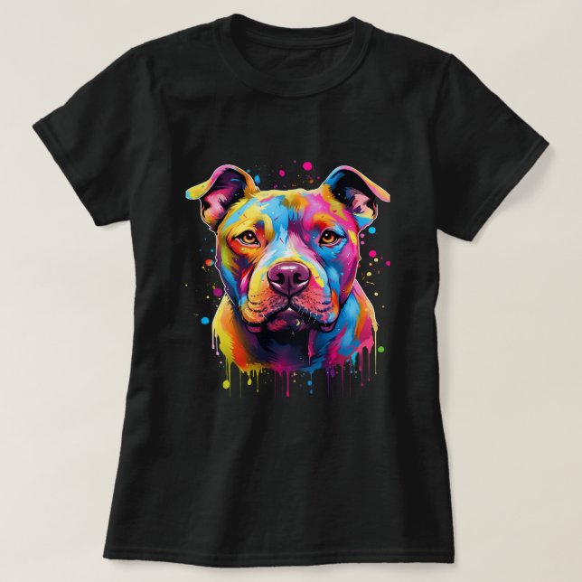 Camiseta Pitbull Americano Terrier Splash Art Pitbull Cães  (Frente do Design)