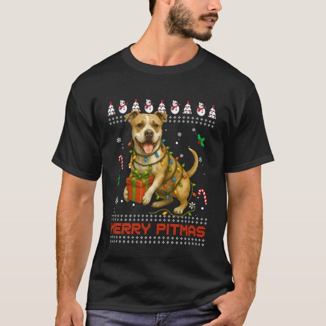 Camiseta Pitbull Árvore de Natal do Pitmas Alegre Natalino  (Frente)