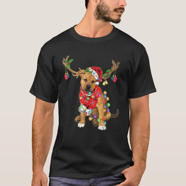 Camiseta Pitbull boxer mistura belíssima Reindeer de Natal  (Frente)