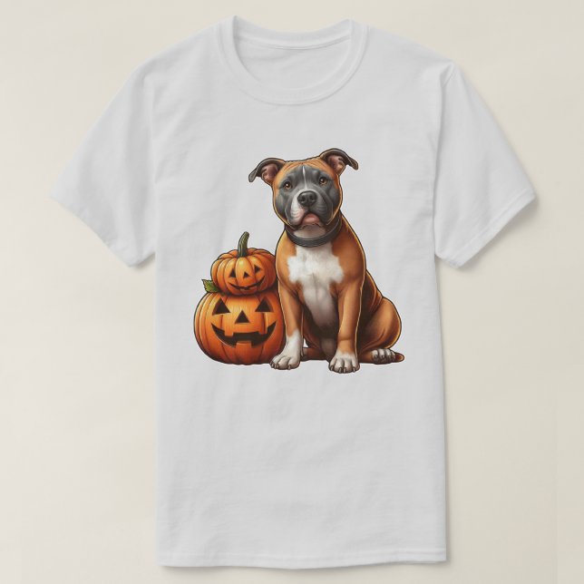 Camiseta Pitbull com Bombas de Halloween (Frente do Design)