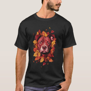 Camiseta Pitbull da Moda Folhas de Outono Caem Cachorro Mãe