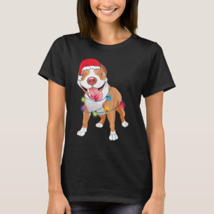 Camiseta Pitbull de Natal Chapéu de Papai Noel Luzes Natal