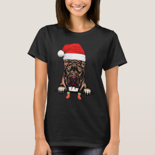 Camiseta Pitbull de Natal com chapéu de Papai Noel Natal