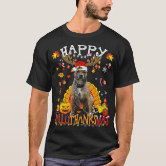 Camiseta Pitbull Dog Feliz Hallothanksmas Halloween Xmas