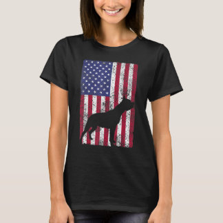 Camiseta Pitbull Dog Vintage Silhouette American Flag USA P