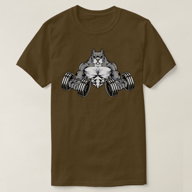Camiseta Pitbull em Bodybuilding com Dumbbells (Frente do Design)