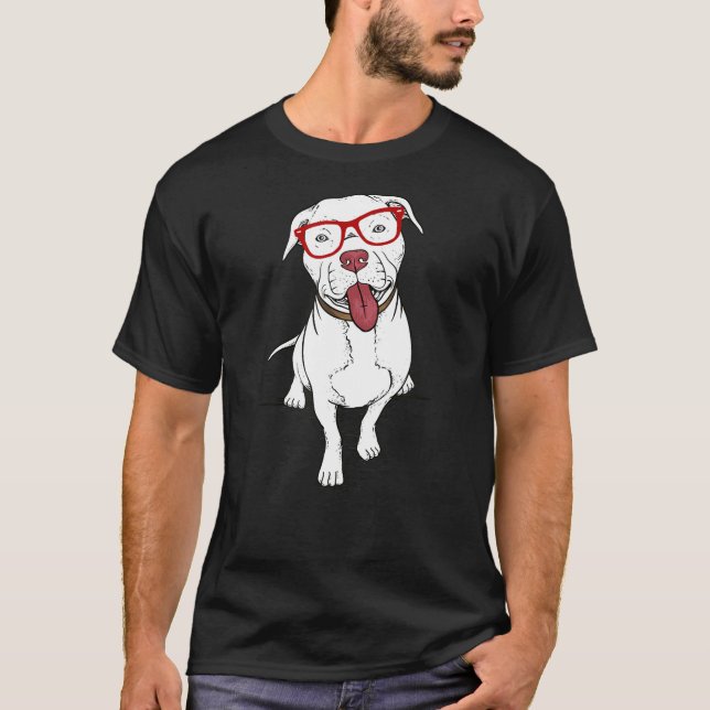 Camiseta Pitbull Fofo de Óculos Presente Amante de Pit Bull (Frente)