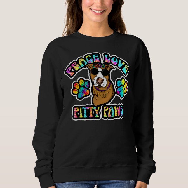 Camiseta Pitbull Lover Peace Love Pitty Paws Tie Dye (Frente)