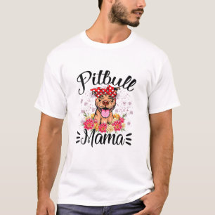 Camiseta Pitbull Mama Florals Cachorro Bonito Dia de as mãe