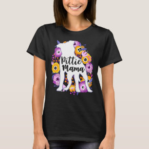 Camiseta Pitbull Mama Flores Roxas Pittie Mãe Bit Bonito