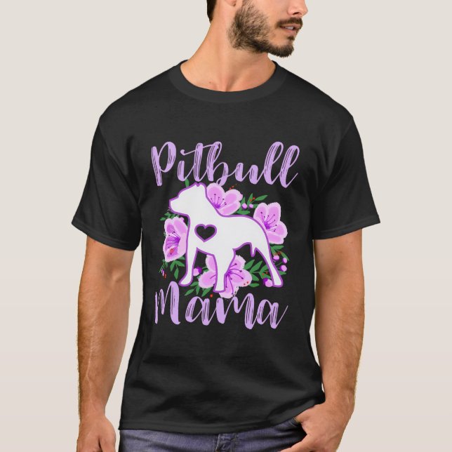 Camiseta Pitbull Mama Flores Roxas Touro Bonito (Frente)