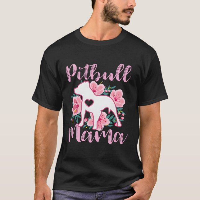 Camiseta Pitbull Mama K Flores Pittie Mãe Tema das Mães (Frente)