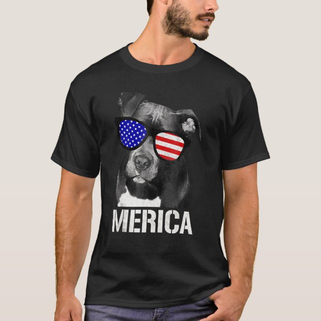 Camiseta Pitbull Merica Patriótico Pit Bull (Frente)