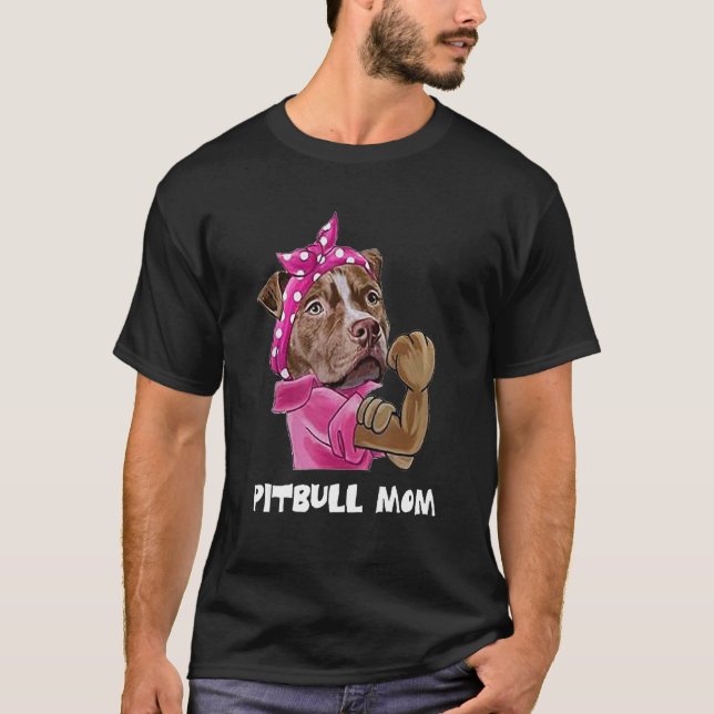 Camiseta Pitbull Mom Ladies Dogs Tee (Frente)