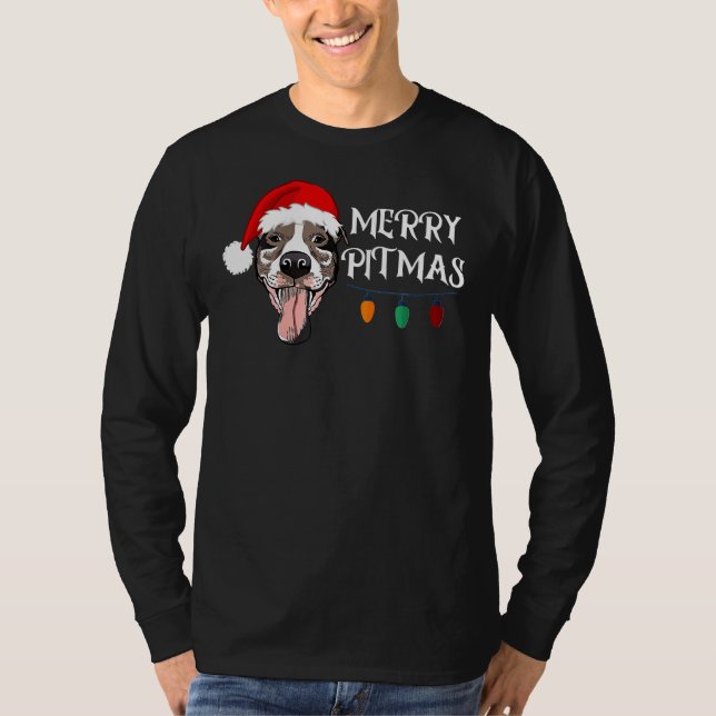 Camiseta Pitbull Natal Engraçado Feliz Pitmas (Frente)