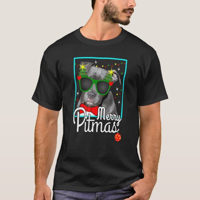 Camiseta Pitbull Pit Bull Cachorro Feliz de Natal Pitmas (Frente)