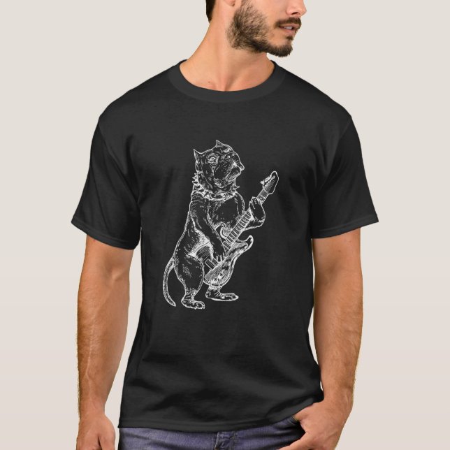 Camiseta Pitbull Playing Guitar Dog Guitarist Animal Rock M (Frente)