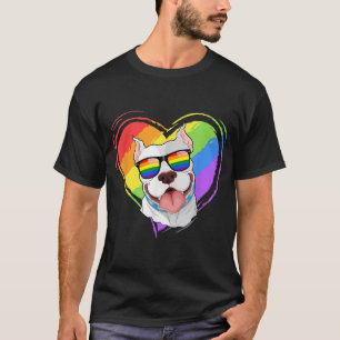 Camiseta Pitbull Rainbow Heart Orgulho gay LGBT Dog Lover G