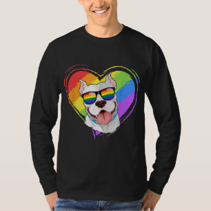 Camiseta Pitbull Rainbow Heart Orgulho gay LGBT Dog Lover G